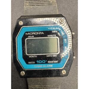 Vintage 1980's MICRONTA LCD Digital Quartz Alarm Men's Watch Black 33.8mm